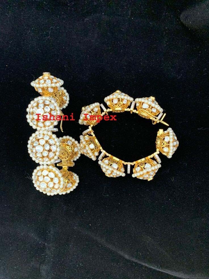 Bangle Natural UncutDiamond Polki 925 Sterling Silver Victorian Bangle Jewelry-image