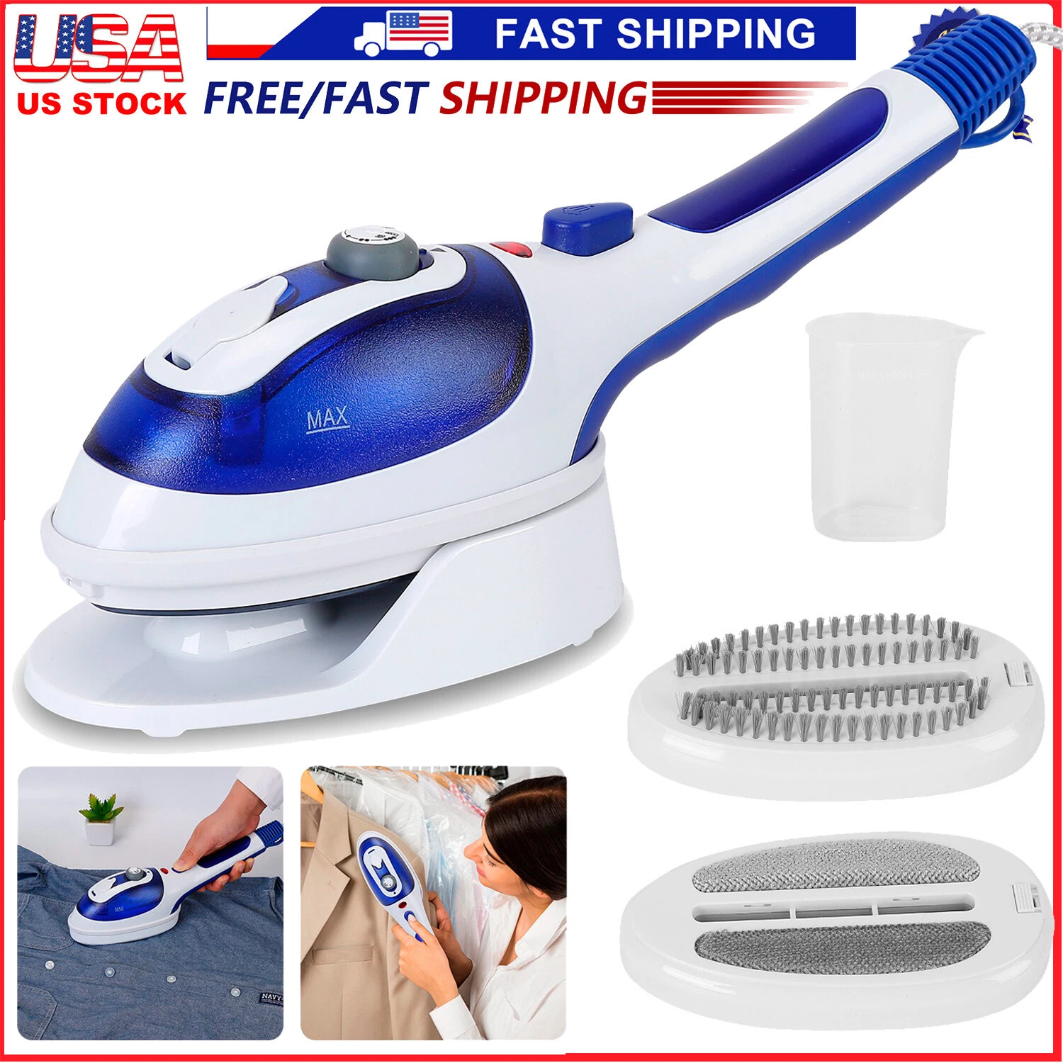 800W Portable Steamer Iron Brush Travel Handheld Steam Clothes Garment Cleaning
