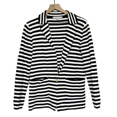 Ann Taylor Loft Striped Sweater Blazer Womens Size XS Navy White
