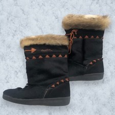 TECNICA Vintage Black Fur Snow Boots Apres Ski Suede and Fur Trim EU 39 US 8