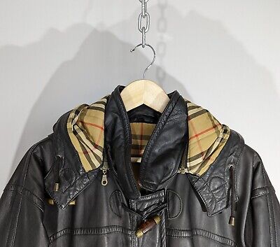 Vintage BURBERRY Duffle Coat Leather Jacket Nova Check Lined Vintage BURBERRY Duffle Coat Leather Jacket Nova Check Lined