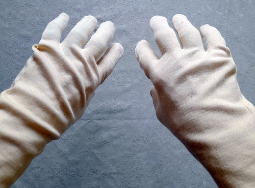 2 pares de guantes de algodón 35 cm 100% algodón beige claro - Imagen 7 de 8