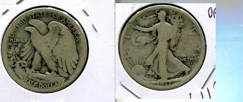1917 S OBVERSE WALKING LIBERTY SILVER HALF DOLLAR VG 6112S