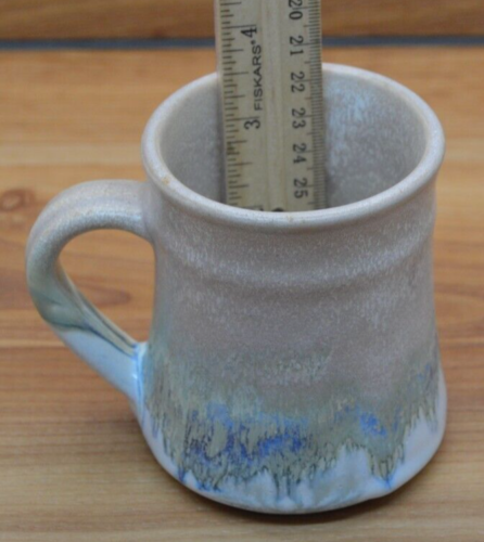 6 Pc Hand Thrown Studio Potter Drip Glaze Tan to Mossy Green/Blue 8oz Coffee Mug - Picture 4 of 5