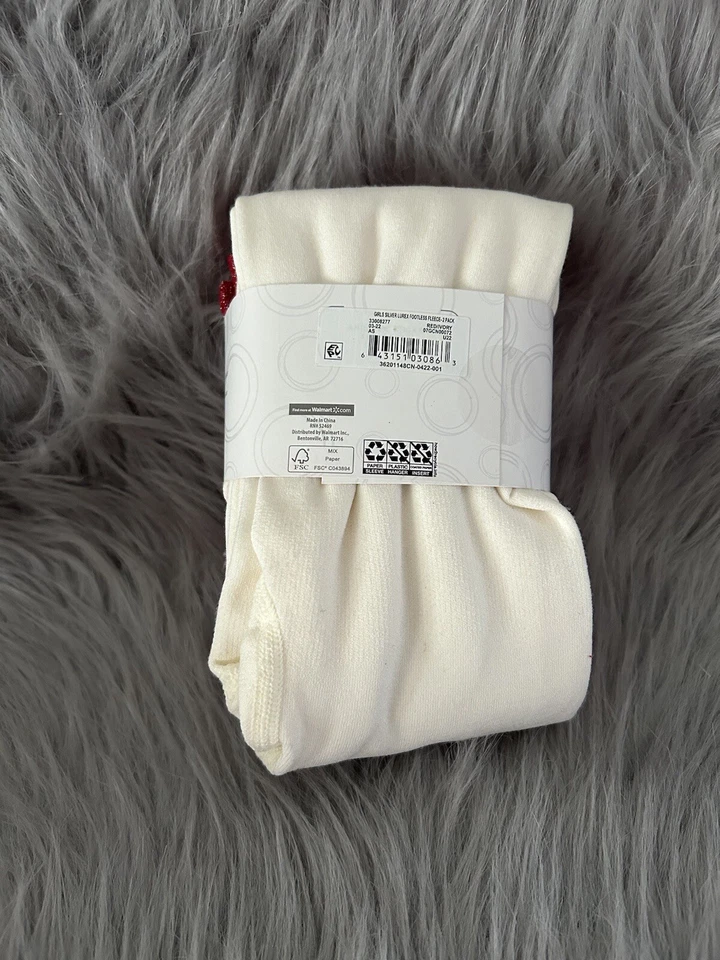 Paquete de 2 medias forradas de vellón sin pies Wonder Nation para niñas talla mediana rojas y blancas Foto 3 de 3