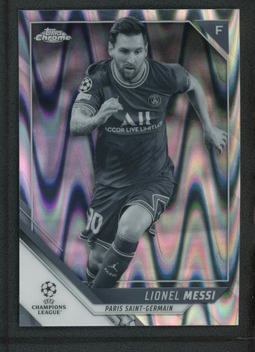 2022 LIONEL MESSI TOPPS CHROME UEFA CHAMPIONS LEAGUE BLACK WHITE RAY WAVE