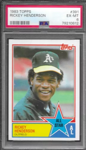 1983 Topps BASEBALL #391, Ricky Henderson, All Star, HOF, PSA 6, EX-MT-Very NICE