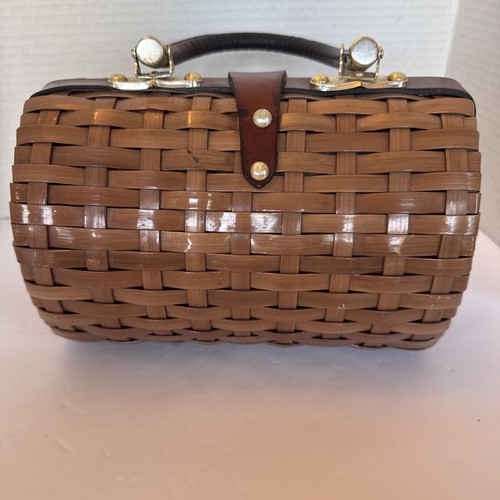 Vintage Women’s Ladies Woven Handbag Purse Hong Kong Forsum Clasp Brown - Picture 9 of 15