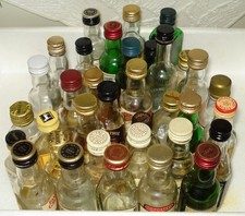 Collection 35 Vintage Miniature Empty Mainly Glass Whisky Bottles - see listing