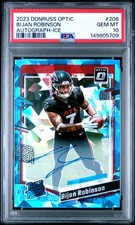 2023 Donruss Optic Football Bijan Robinson Rookie RC Blue Ice Auto /15 PSA 10