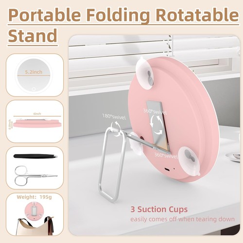 30X Magnifying Mirror with Light, 6'' Makeup 6"L x 6"W, Pink-30x - Picture 4 of 7