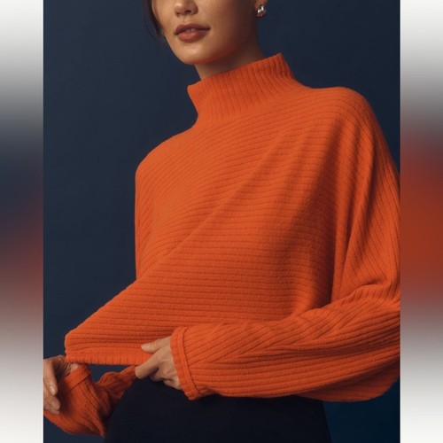 Anthropologie Pilcro Cozy Ribbed Turtleneck Batwing Pullover Orange Size XXS - Picture 1 of 7