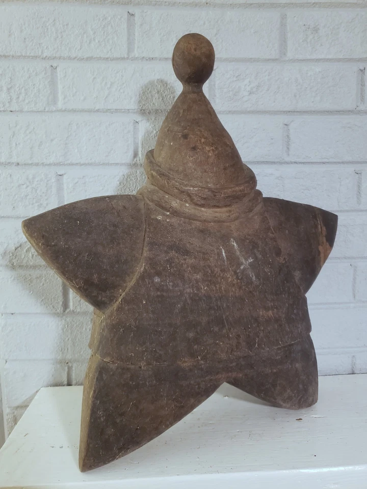 17" Old Snowman Star Woodcarving Used as a Mold for Making Paper Mache Figurine - Image 4 of 4