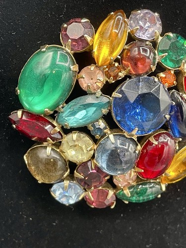 Weiss Multi Color Cabochon Glass Crystal Brooch VTG Red Green - Picture 2 of 18