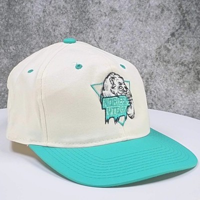 Vintage Hat Yupoong Bear What Bear? Embroidered Snapback Cap Cream Turquoise