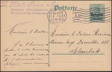 Belgien Postkarte P 1  von BRÜSSEL 3.4.1916 ...
