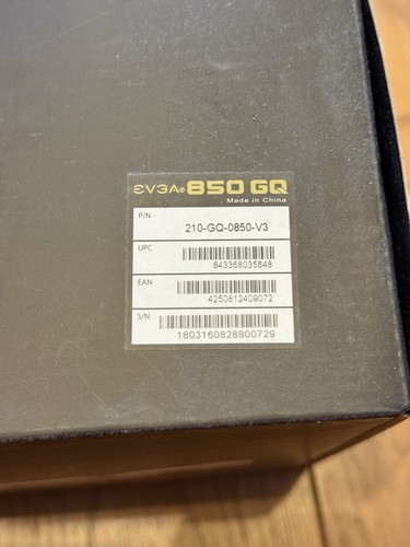 EVGA 850 GQ 850W ATX PC Power Supply Unit 80 Plus Gold Rated 210-GQ-0850-V3 - Afbeelding 8 van 8