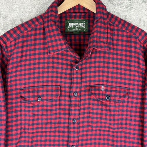 American Eagle Flannel Shirt Men XLT Tall Red Blue Check Button Up Pockets NWT - Picture 9 of 17
