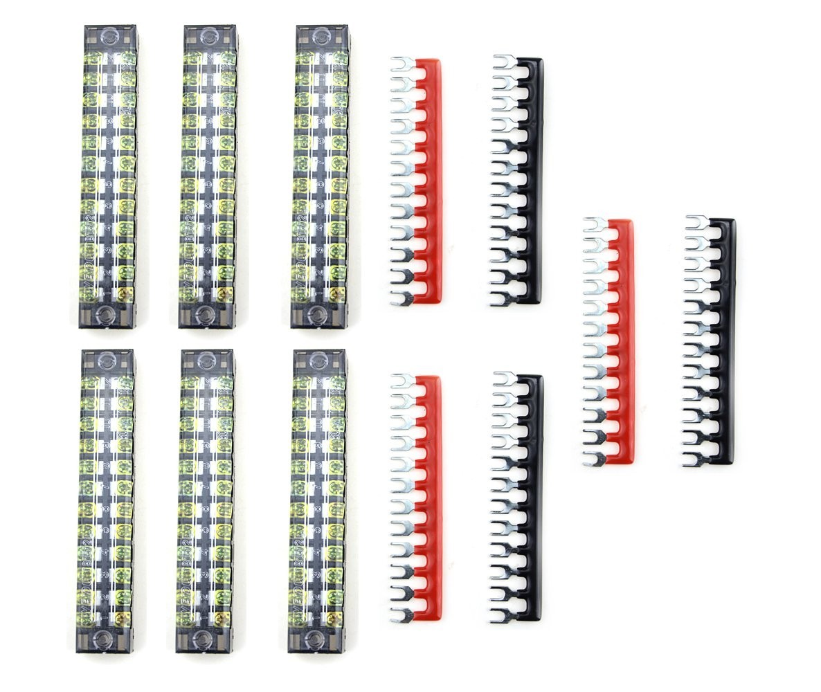 12pcs 600V 15A Double Row Screw Terminal Strip & 400V Pre-Insulated Barrier Stri