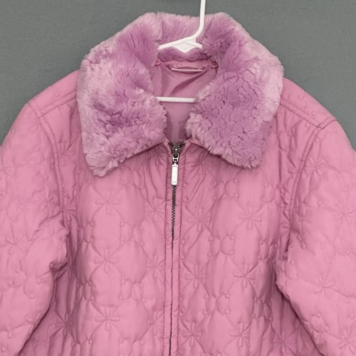 Hanna Anderson Girls Coat 150 12 Pink Quilted Removable Faux Fur Collar Jacket - Picture 2 of 11