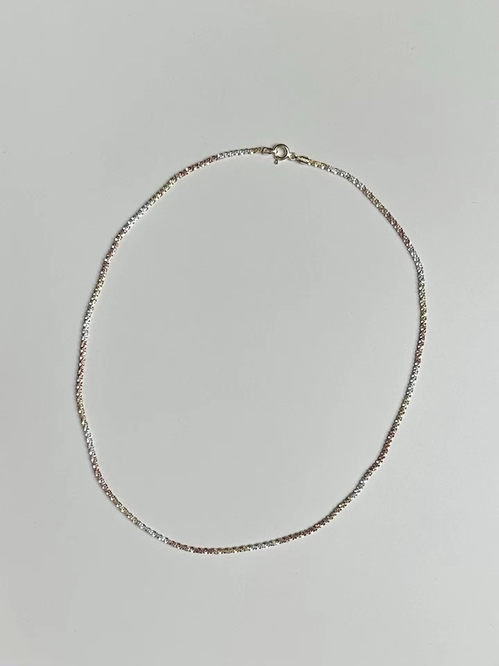 Halskette 925 Sterling Silber  Tricolor Gelb Rose Weiß Gold 45 cm Kette - Bild 2 von 2