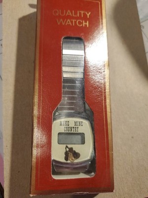 Vintage New in Package MAKE MINE COUNTRY Digital quartz MEN SILVER Watch