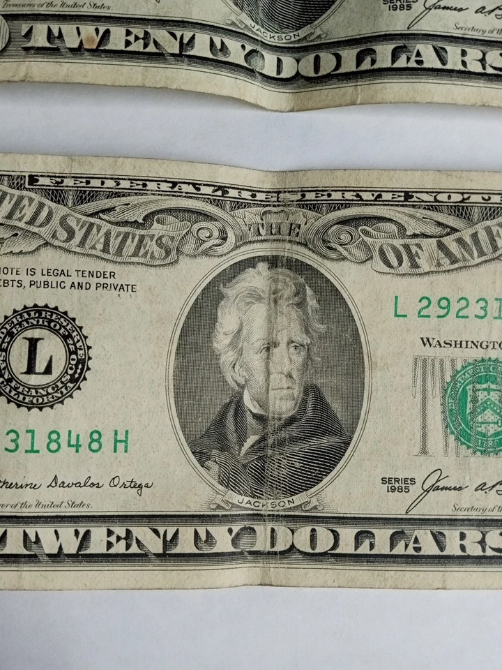 TWO 1985 Series $ 20 Dollar Bill, Federal Reserve Note - Image 3 of 4