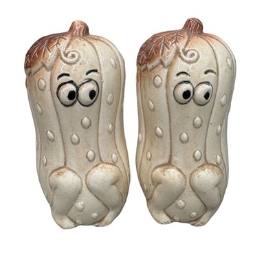 Vintage Anthropomorphic Ceramic Salt & Pepper Shakers Cucumber Pickle Pumpkin