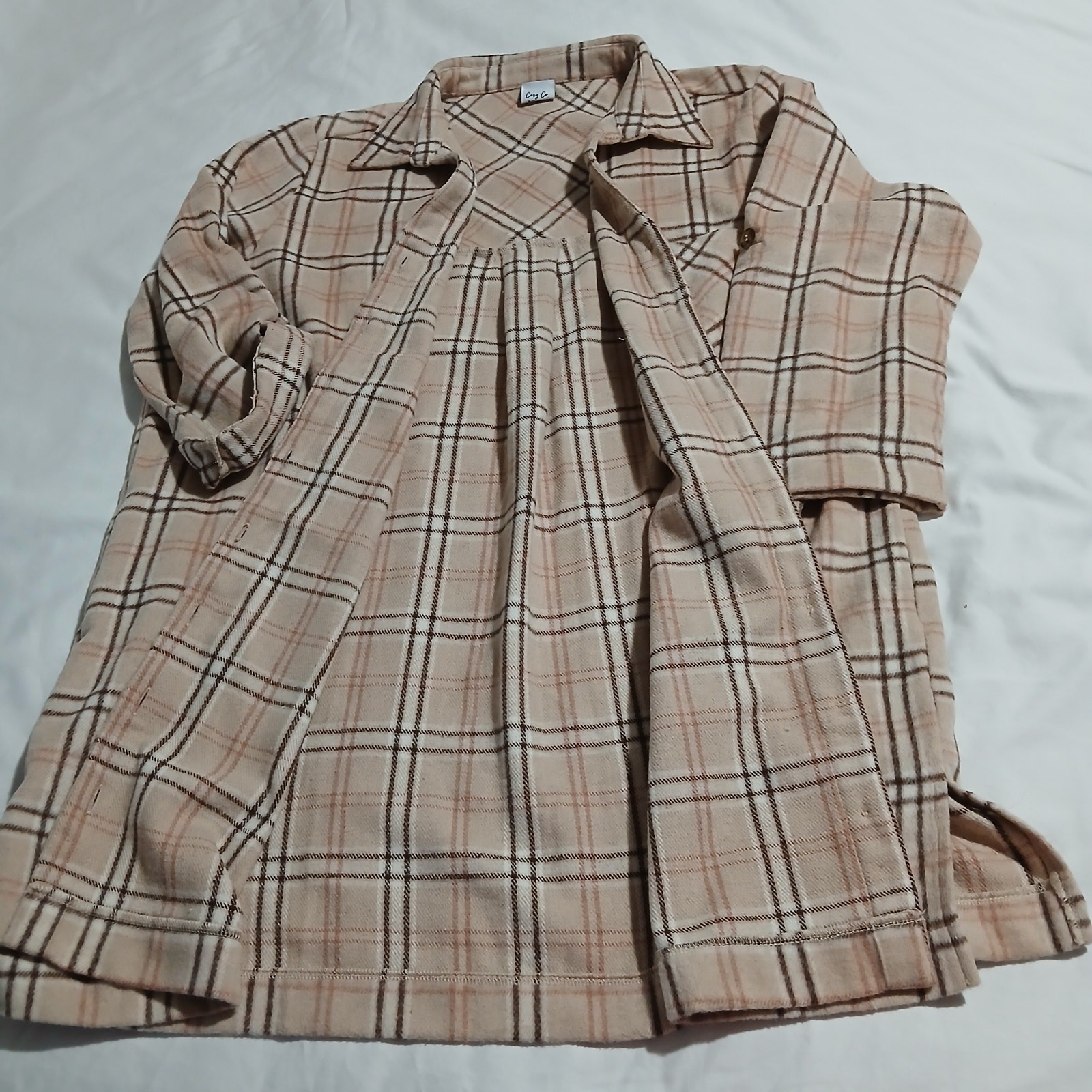 Cozy Co. by Cozy Casual 1X Shacket Adjustable-Sleeves Pockets Tan Plaid Plus Sz