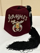 VINTAGE SHRINERS FREEMASON JEWELED FEZ HAT GEMSTONES FROM ITALY WITH 3 PINS