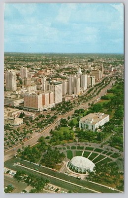 Miami FL Airview Biscayne Blvd Hotel Row Bandshell Library Vintage Postcard