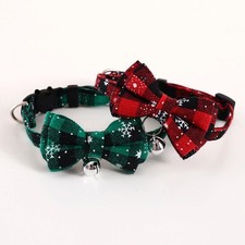 Adjustable pet collar with bow and bell - plaid design for cats and small