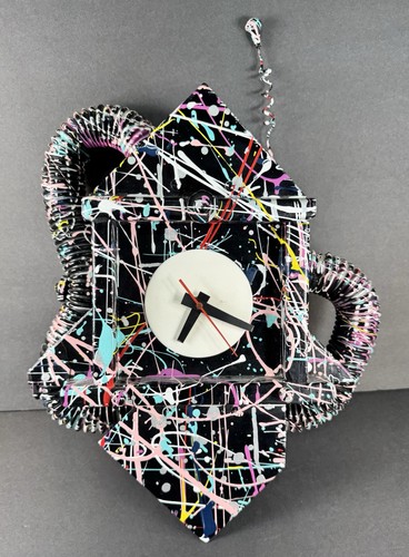 Memphis Stil Abstrakte Splatter Paint Wanduhr 80er Postmodern Art Deco FUNKTIONIERT - Bild 2 von 16