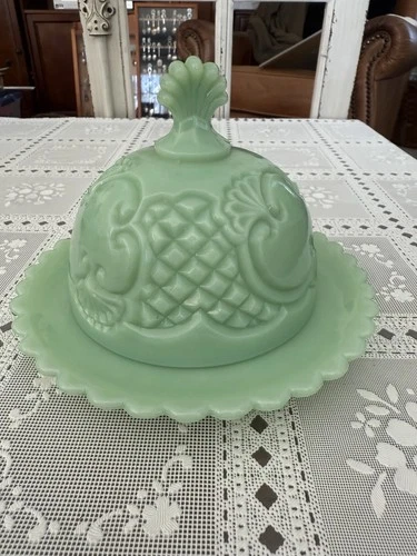 Vintage Jadeite Green Milk Glass Domed Butter/Cheese Dish