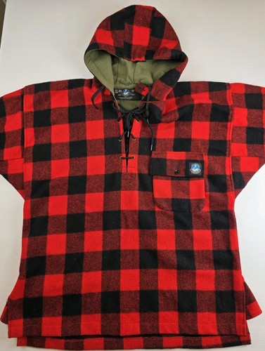 Vintage Swanndri Bush Shirt Draw Wool Hooded Red Black Check XOS 106cm NZ Made - Picture 2 of 11
