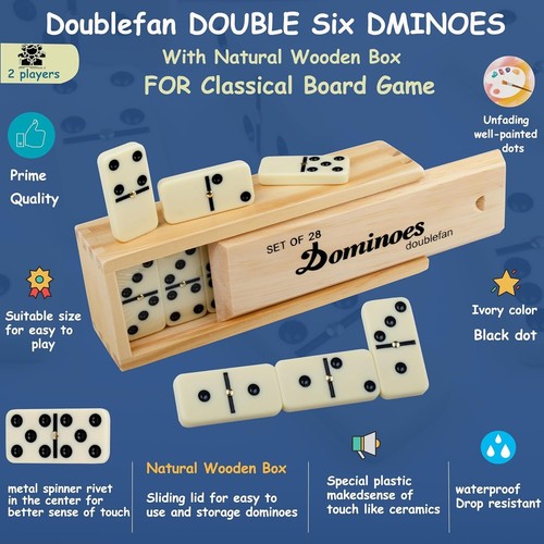 Juego de Domino Set de 28 Fichas Domino Doble Seis en Marfil Estuche de Madera - 第 2/7 張圖片