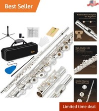 Beginner Kids 16 Keys Open Hole Silver Flute with Complete Accessories Package