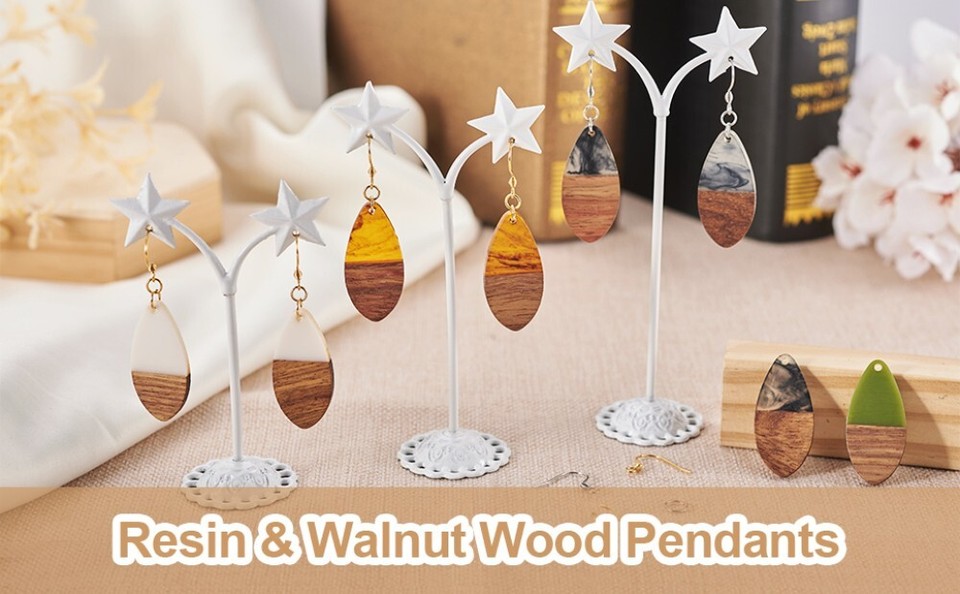 Boutigem 56pcs Wood Dangle Earring Charm Kit - Teardrop Resin Pendants