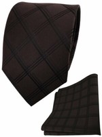 Tigertie Seidenkrawatte + Seideneinstecktuch Braun Dunkelbraun Schwarz Kariert