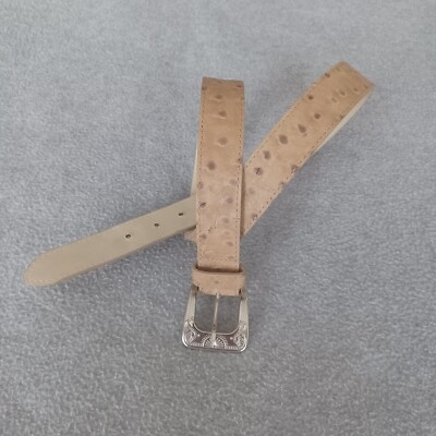 Berge belts silver textured snake buckle and a distinct orange faux-ostrich Berge Belt Leather M Tan Embossed Faux Ostrich Italy Silver  main image 2
