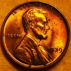 Uncirculated 1939 Lincoln Wheat Cent. Mostly red.