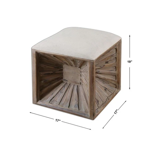 Uttermost Jia Coastal Wood and Fabric Ottoman in White/Woodtone - Picture 5 of 5