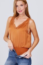 Lace Detail V-neck Woven Bodysuit Orange