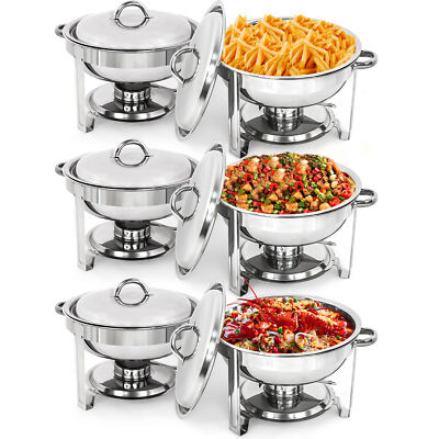 6 Pack Round Chafing Dishes 5 Qt Stainless Steel Full Size Tray Buffet Catering