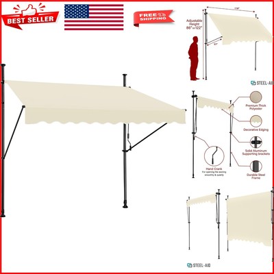 Durable 118  Manual Awning with UV Protection   Perfect for Patios & Gardens