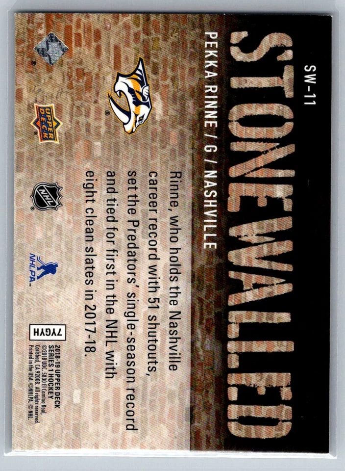 2018  Upper Deck #SW-11 Pekka Rinne Stonewalled NASHVILLE PREDATORS - Image 2 of 2