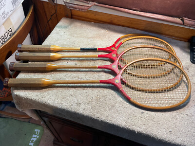 Set Of 4 VINTAGE  A.G. SPALDING & BROS. BADMINTON RACQUETS Fast Play Wood Grips