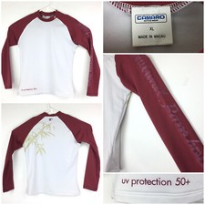 Camaro UV 50 Rash Guard Womens XL Maroon White Raglan Swimwear Bamboo Graphic