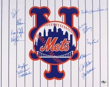 NY METS LOGO MULTI SIGNED 16x20 PHOTO HARRELSON HOOK HEAP LYONS MATLACK LEACH +
