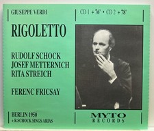 Verdi, Schock, Metternich, Streich, Fricsay: Rigoletto (2 CD Set 1994 Myto) *VG*